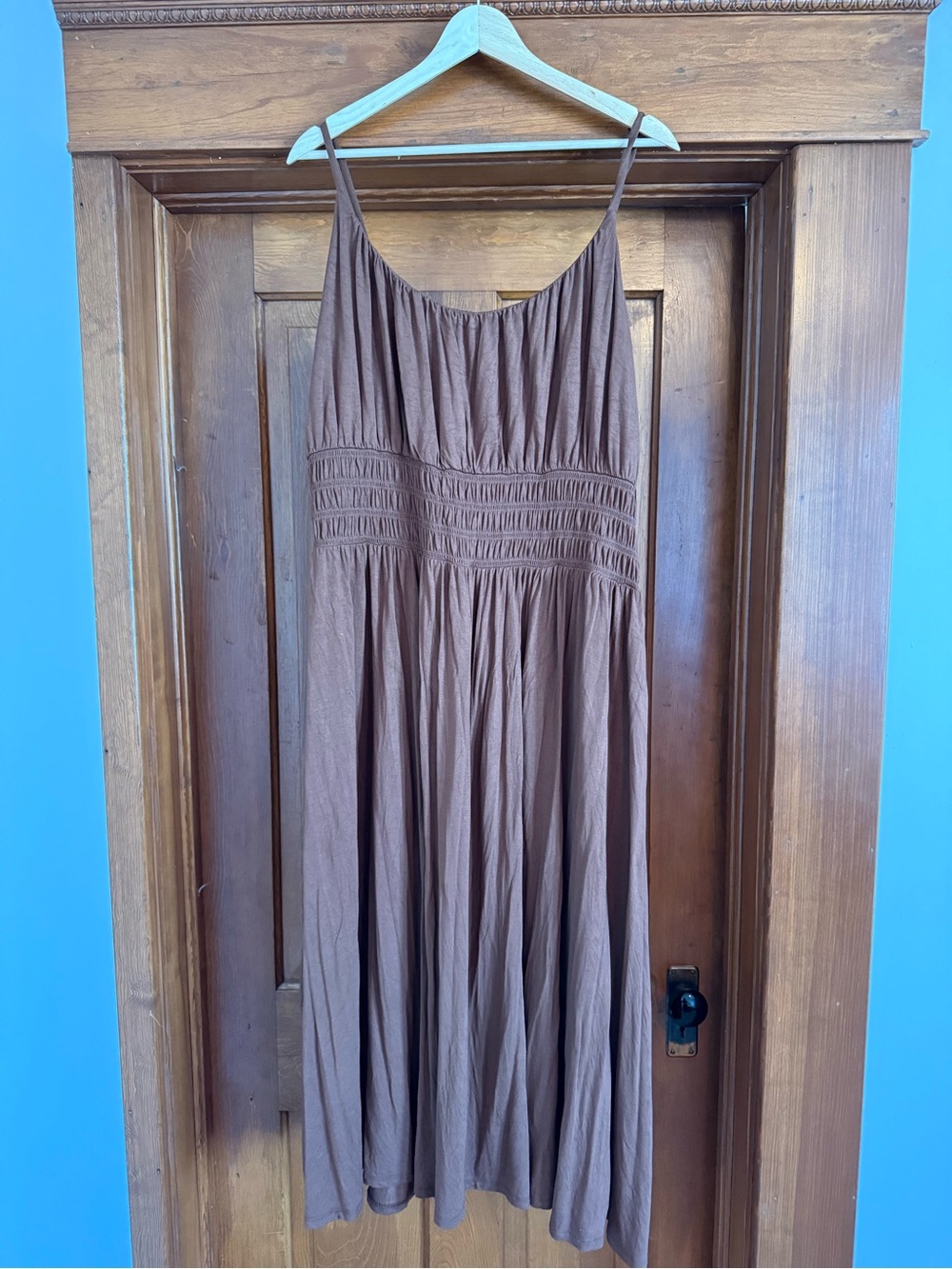 Old Navy Brown Midi Sundress with Smocked Waist